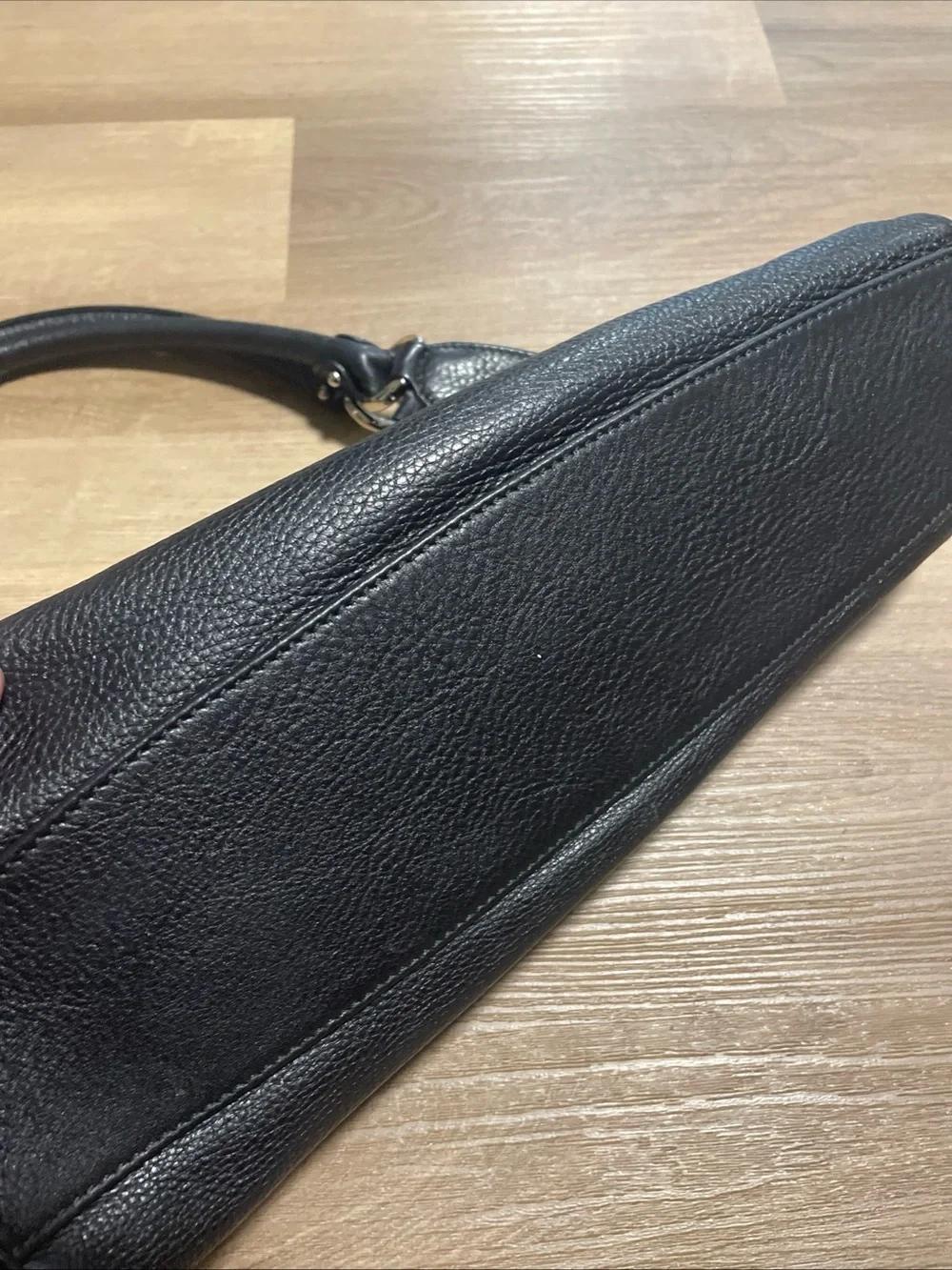 Salvatore Ferragamo Gancini Pebbled Leather Black Top Handle Handbag Authentic